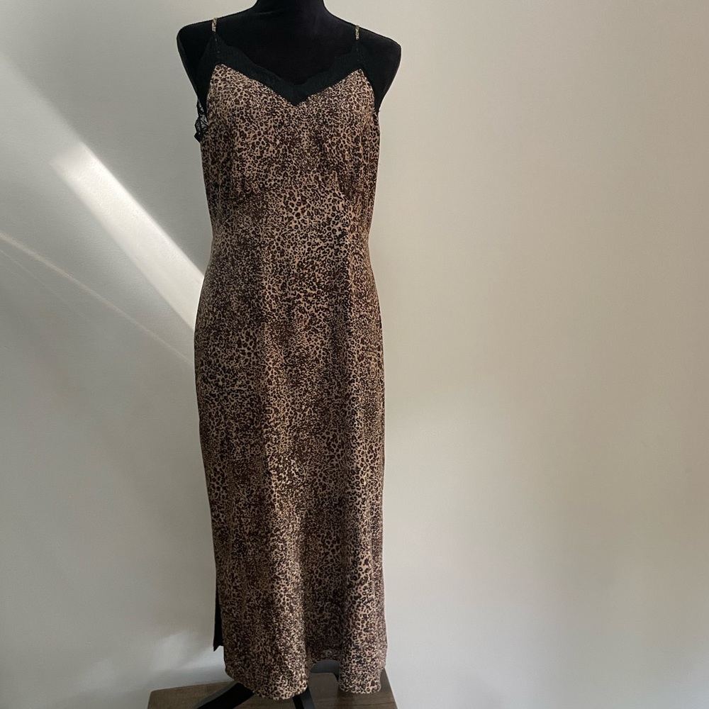 Leopard print lacy slip dress